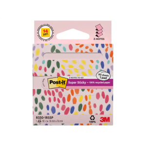 Bloc de notas adhesivas quita y pon post it z-notas super sticky 100% pefc 76x76 mm dispensador 90 hojas rosa