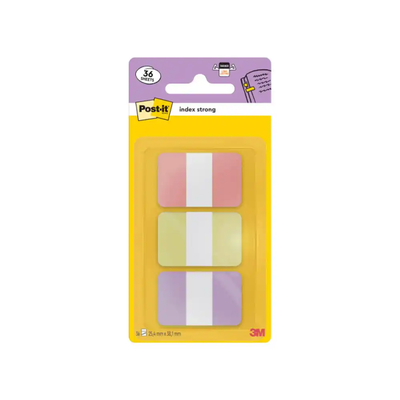 Banderitas separadoras rigidas dispensador post-it index strong 686-3 sun 25,4x38.1 mm pack de 36