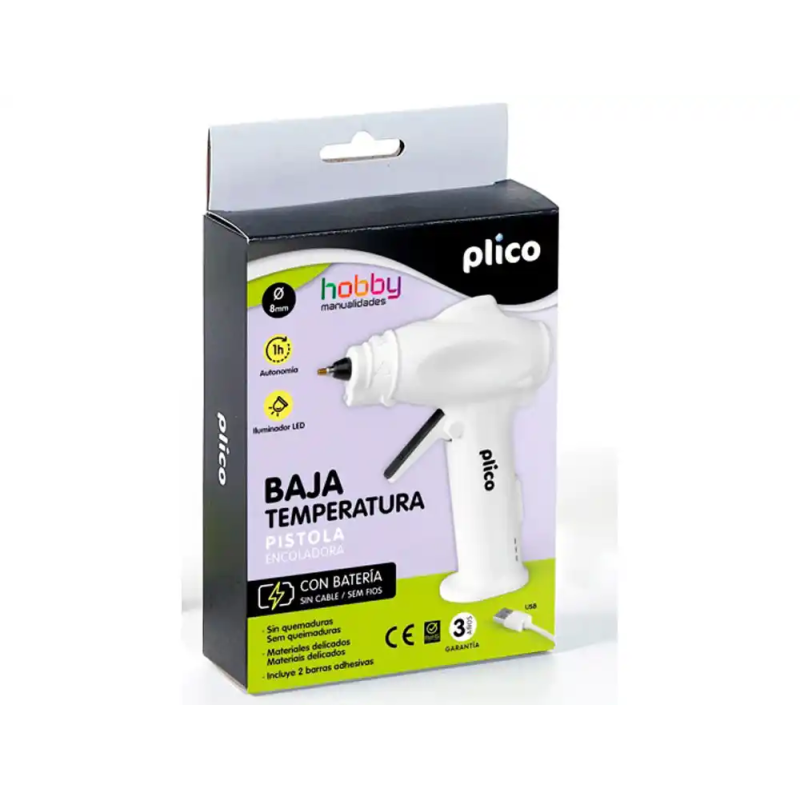 Pistola de silicona mini plico baja temperatura con bateria y led 25w