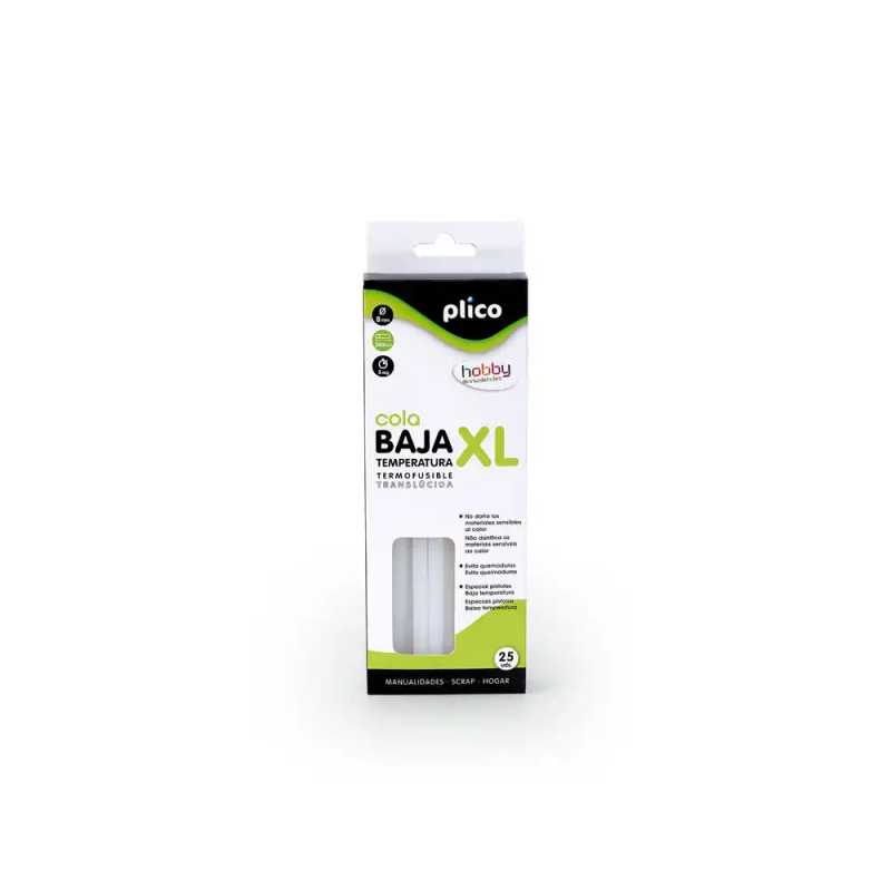 Barra termofusible plico cola mini xl baja temperatura 8 mm diametro x 200 mm de alto blister de 25 unidades