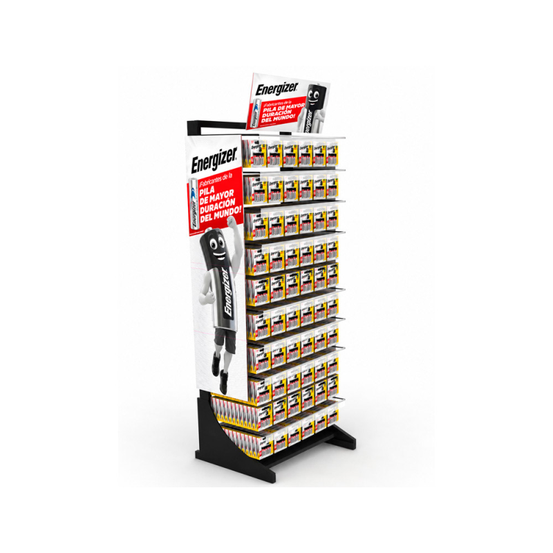 Pila energizer expositor de suelo metalico 60 ganchos con 588 blister surtidos 2040x620x450 mm