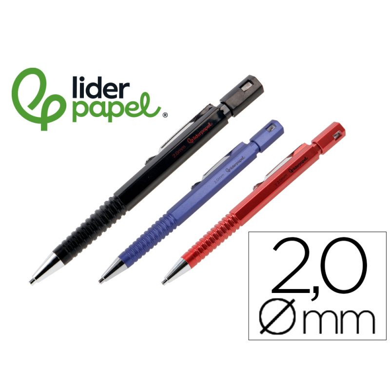 Portaminas liderpapel tech con clip y sacapuntas 2 mm 3 colores surtidos