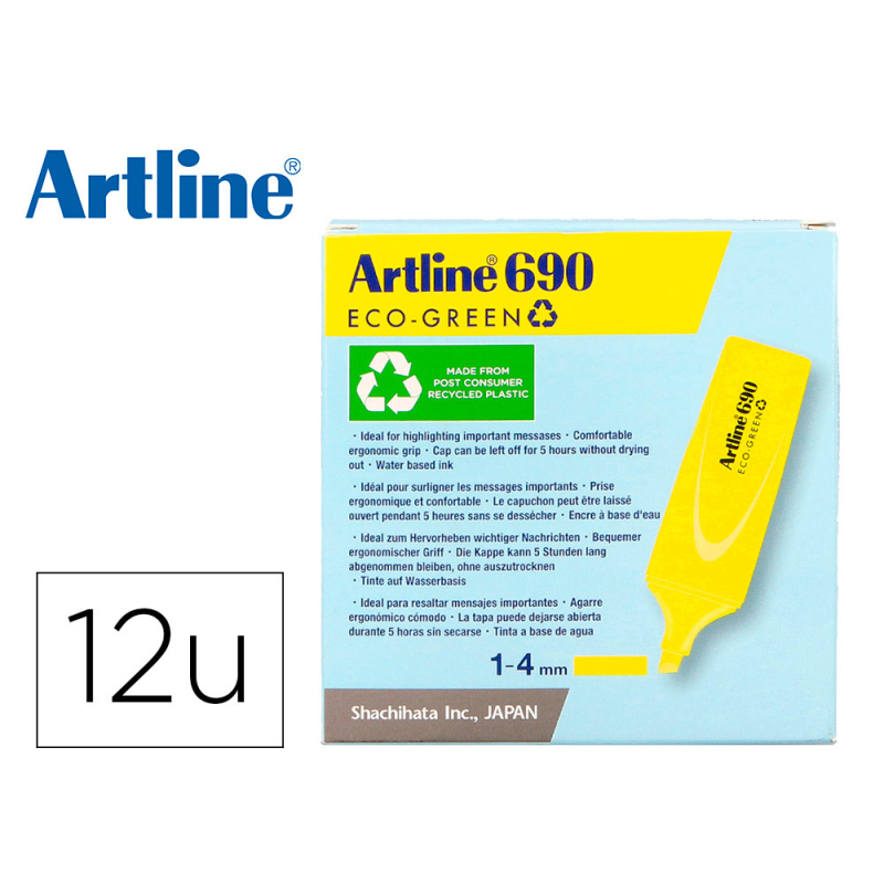Rotulador artline fluorescente ek-690 eco green punta biselada 1-4 mm amarillo