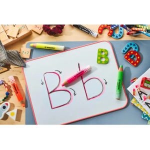 Lapiz marcador stabilo markdry neon para pizarra blanca caja de 4 unidades colores surtidos + sacapuntas