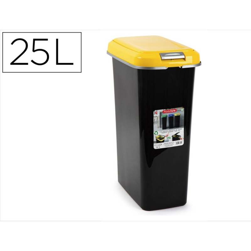 Contenedor para reciclaje plasticforte 25 l con tapa color amarillo parchis