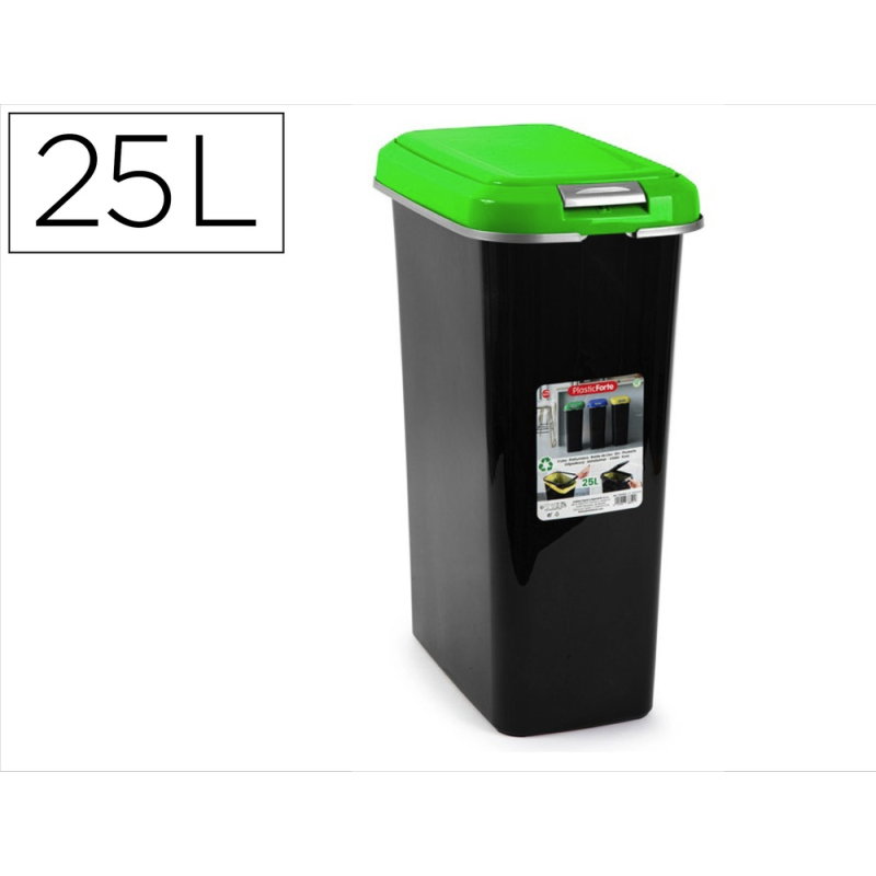 Contenedor para reciclaje plasticforte 25 l con tapa color verde parchis