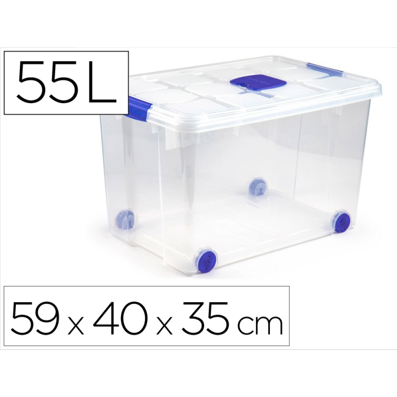 Contenedor de plastico plasticforte 55 litros n 4 transparente con tapa 590x400x350 mm