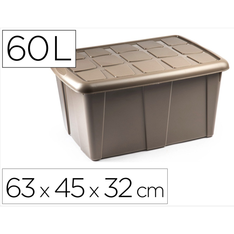 Contenedor de plastico plasticforte 60 litros n 18 beig con tapa 630x450x320 mm