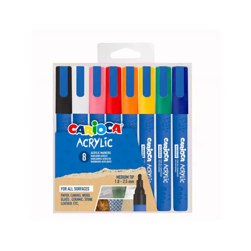 Rotulador carioca acrilico paint marker punta media tip estuche de 8 unidades colores surtidos