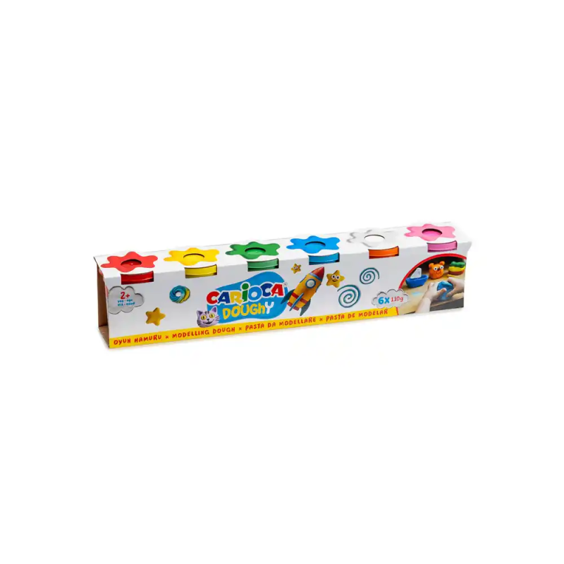 Pasta para modelar carioca doughy 120 gr caja de 6 unidades colores surtidos