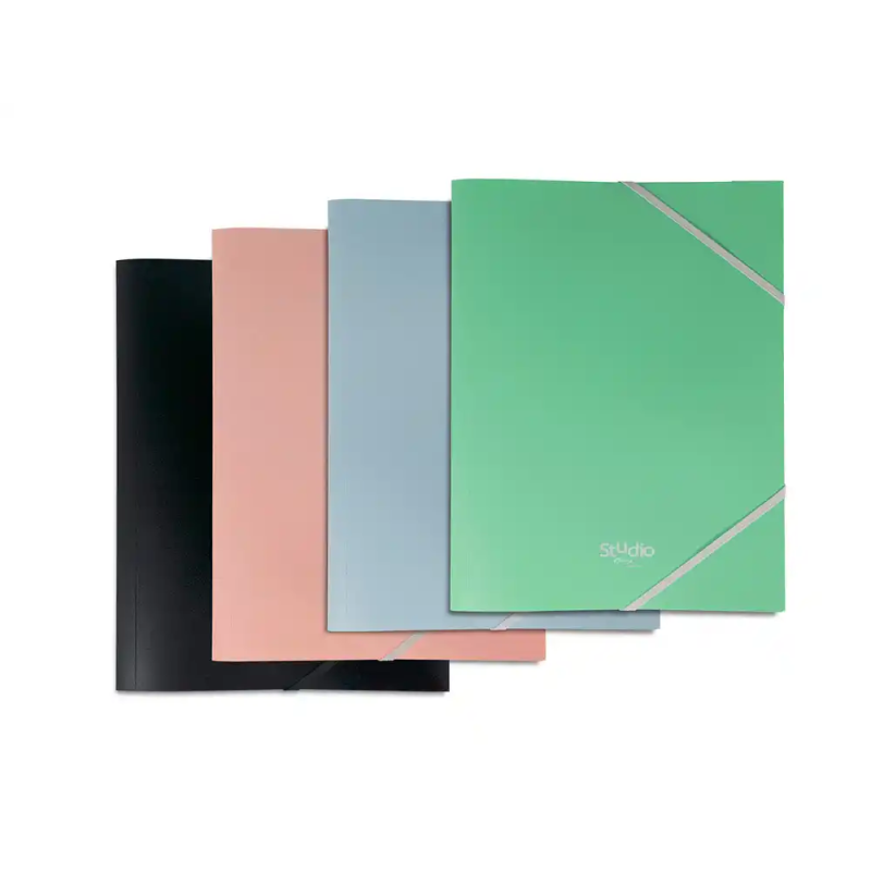 Carpeta pardo studio style gomas solapas polipropileno expositor de 48 unidades colores pastel surtidos