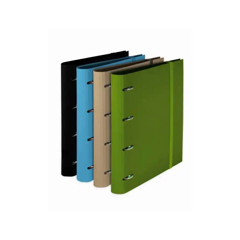 Carpeta pardo 4 anillas 35 mm carton compacto din a4 recambio 120 h 90 gr expositor 8 unidades colores