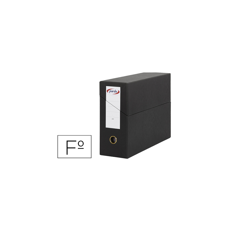 Caja transferencia pardo folio forrado extra doble lomo 80 mm estuche interior con tarjetero negra