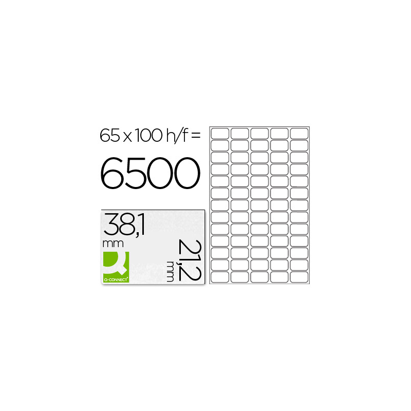 Etiqueta adhesiva q-connect kf15386 tamaño 38,1x21,2 mm fotocopiadora laser ink-jet caja con 100 hojas din a4