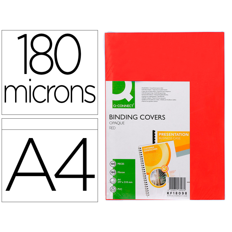 Tapa de encuadernacion q-connect pvc din a4 opaca rojo 180 micras caja de 100 unidades