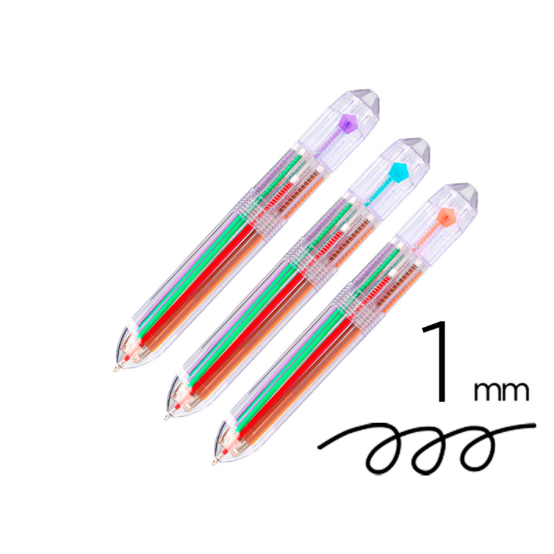 Boligrafo liderpapel 10 en 1 cuerpo transparente 10 colores 1 mm retractil
