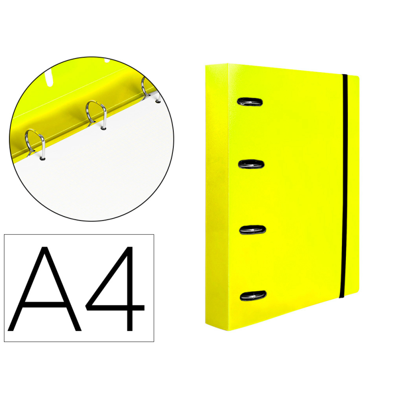 Carpeta con recambio liderpapel a4 cuadro 5mm 100 hojas 80g polipropileno 4 anillas 25mm color amarillo