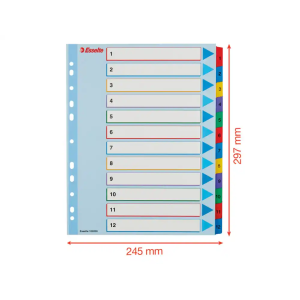 Separador numerico esselte cartulina borra y escribe 1-12 juego de 12 separadores din a4 multitaladro