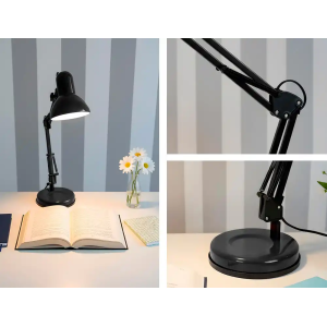 Lampara de escritorio q-connect polaris metalica coninterruptor brazo doble 3 articulaciones color negro