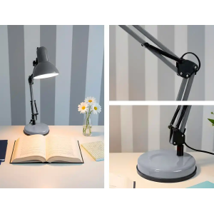 Lampara de escritorio q-connect polaris metalica coninterruptor brazo doble 3 articulaciones color plata