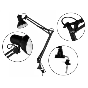 Lampara de escritorio q-connect antares metalica conpinza interruptor brazo doble 3 articulaciones color negro
