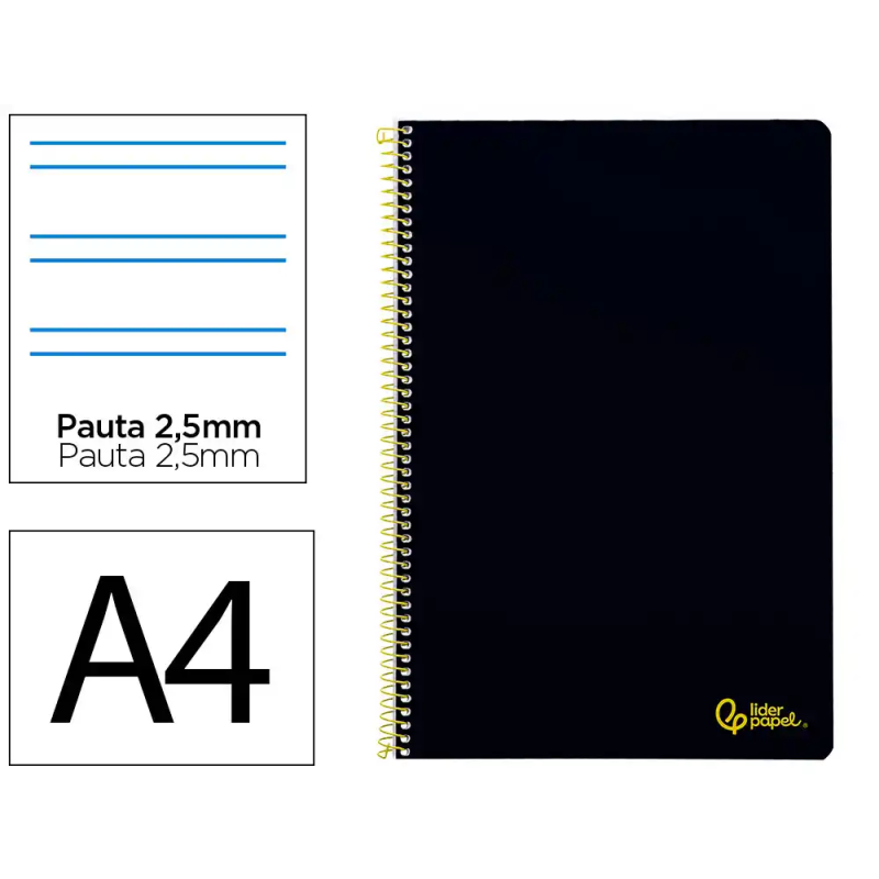 Cuaderno espiral liderpapel a4 smart tapa blanda 80h 75gr pauta 3,5mm con margen color negro