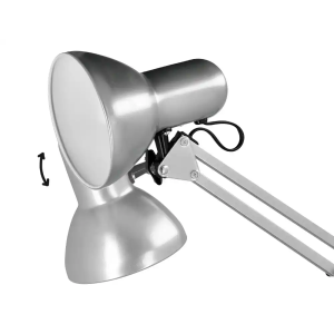 Lampara de escritorio q-connect antares metalica conpinza interruptor brazo doble 3 articulaciones color plata