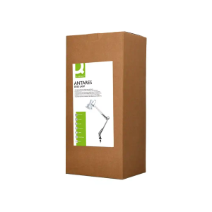 Lampara de escritorio q-connect antares metalica conpinza interruptor brazo doble 3 articulaciones color plata