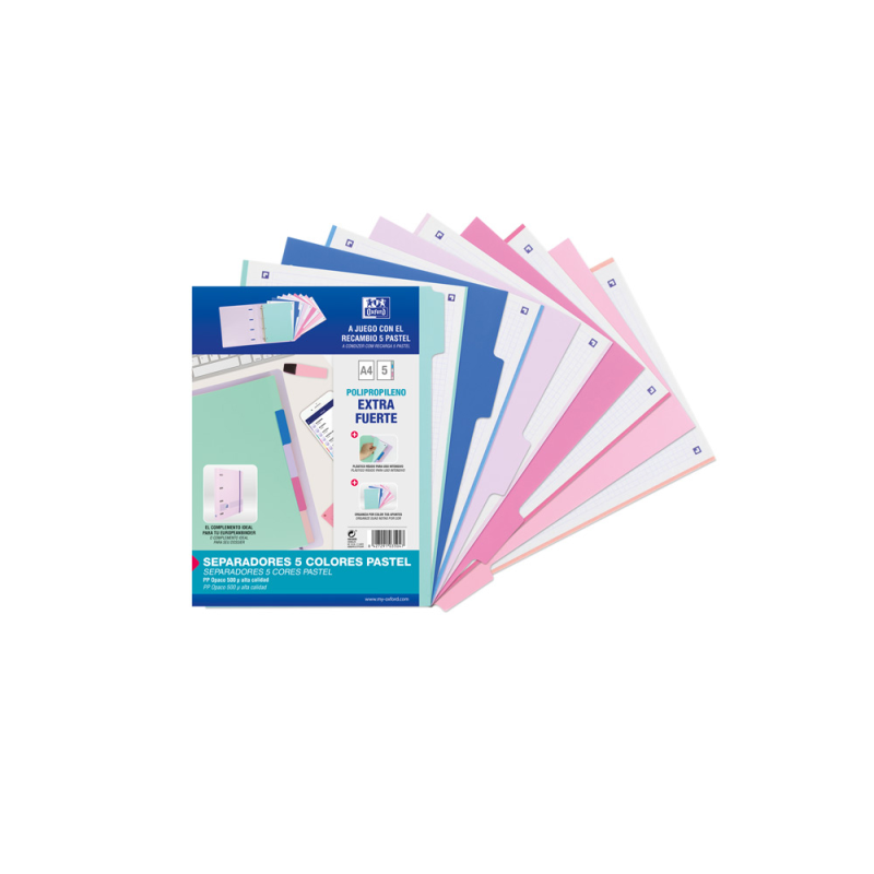 Separadores de plastico oxford polipropileno 500 mc colores pastel juego de 5 separadores