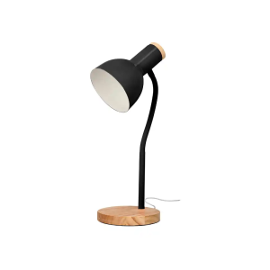Lampara de escritorio q-connect orion metalica con detalles de madera brazo flexible color negro
