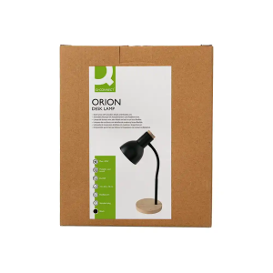 Lampara de escritorio q-connect orion metalica con detalles de madera brazo flexible color negro