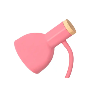Lampara de escritorio q-connect orion metalica con detalles de madera brazo flexible color rosa
