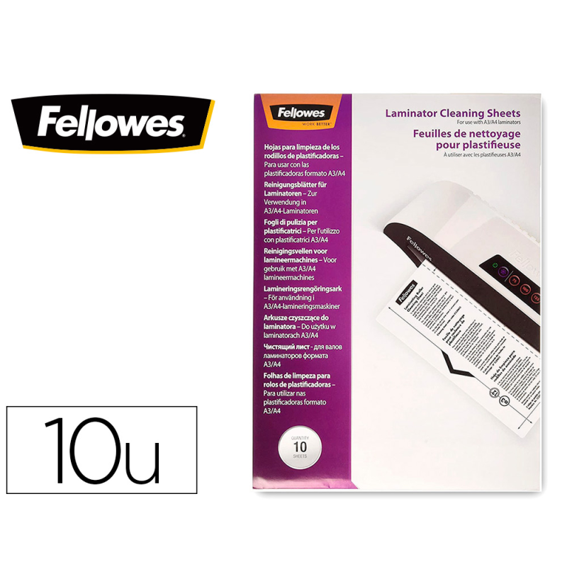Hoja de limpieza fellowes para plastificadoras pack de 10 unidades