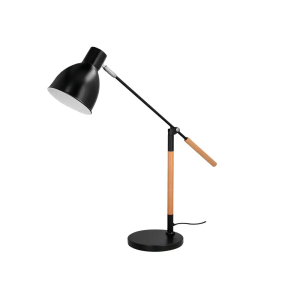 Lampara de escritorio q-connect deneb metalica con detalles de madera interruptor2 articulaciones color negro