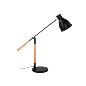 Lampara de escritorio q-connect deneb metalica con detalles de madera interruptor2 articulaciones color negro