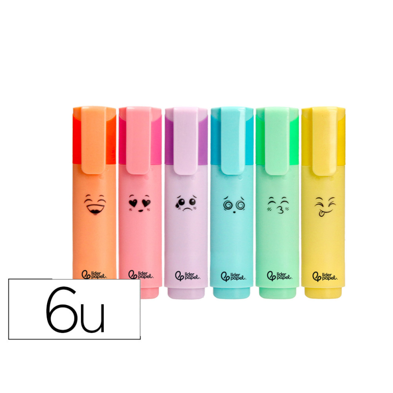 Rotulador liderpapel fluorescente pastel punta biselada estuche de 6 unidades colores surtidos