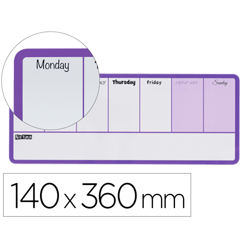 Planificador semanal nobo magnetico color violeta 140x360 mm