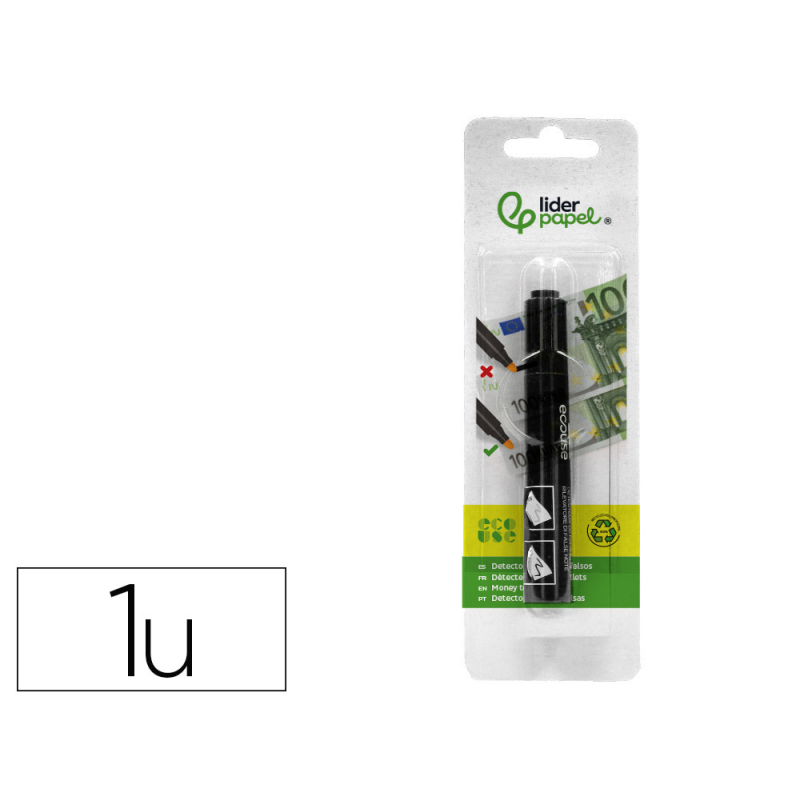 Rotulador liderpapel ecouse detector de billetes falsos cuerpo plastico 100% reciclado en blister