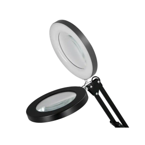Lampara de escritorio q-connect hadar led 8w 380lm aluminio con pinza y lupa brazo doble color negro