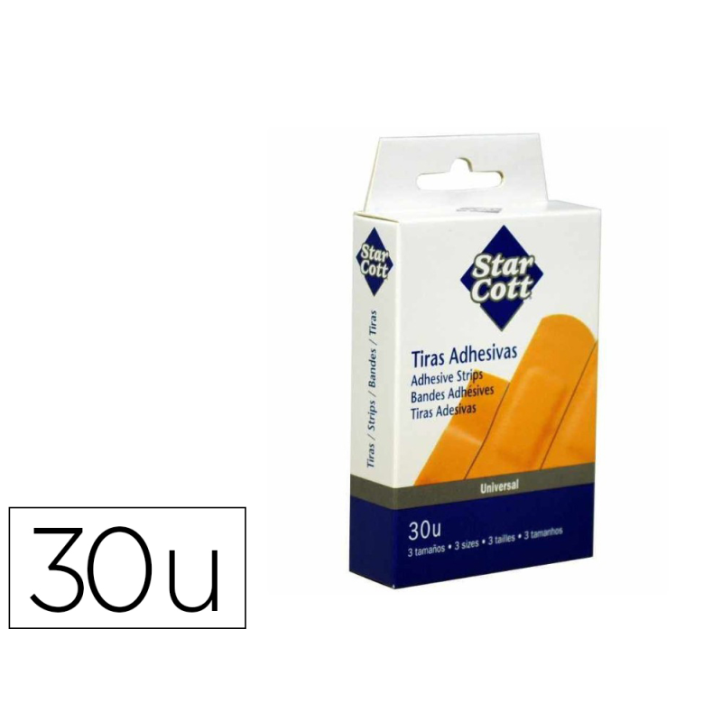 Tira protectora star cott flexible para heridas y cortes caja de 30 unidades tres tamaños surtidos