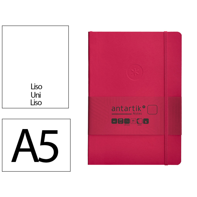 Cuaderno con gomilla antartik notes tapa blanda a5 hojas lisas burdeos 80 hojas 80 gr fsc