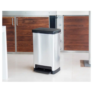 Contenedor plastico cep elite con tapa y pedal dos compartimentos 50 l color plata 390x288x654 mm