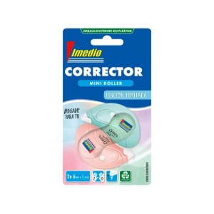 Corrector imedio cinta mini 5 mm x 6 mt pastel blister de 2 unidades