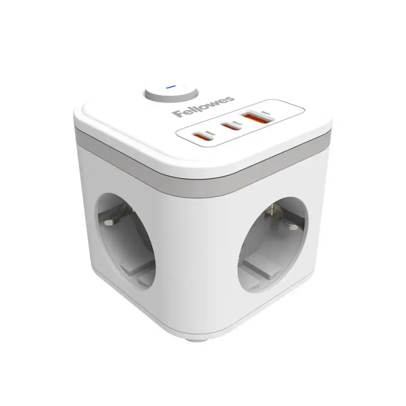 Regleta fellowes cubo multienchufes 3 tomas corriente + 2xusb c + a usb a color blanco