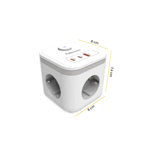 Regleta fellowes cubo multienchufes 3 tomas corriente + 2xusb c + a usb a color blanco