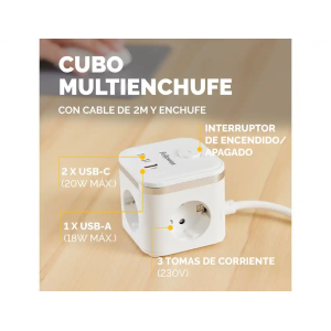 Regleta fellowes cubo multienchufes 3 tomas corriente + 2xusb c + a usb a color blanco