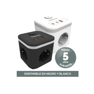 Regleta fellowes cubo multienchufes 3 tomas corriente + 2xusb c + a usb a color blanco