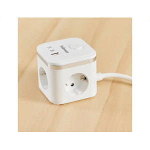 Regleta fellowes cubo multienchufes 3 tomas corriente + 2xusb c + a usb a color blanco