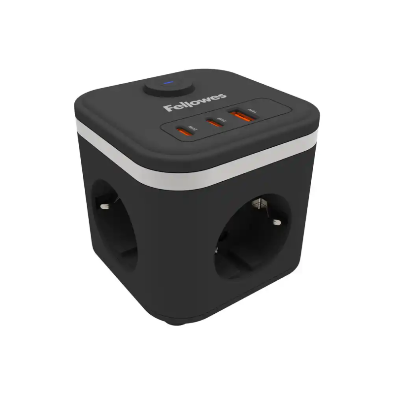 Regleta fellowes cubo multienchufes 3 tomas corriente + 2xusb c + a usb a color negro