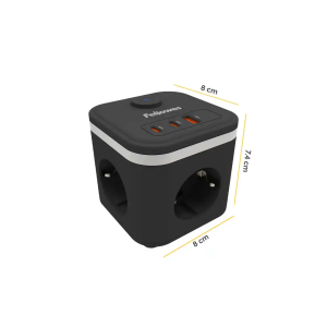 Regleta fellowes cubo multienchufes 3 tomas corriente + 2xusb c + a usb a color negro